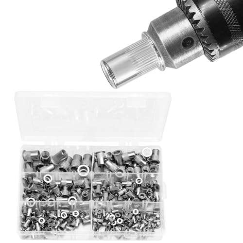 225 Pcs Nietmutter Sortiment M3/4/5/6/8/10 UltraRostfrei Nietmuttern Einziehmuttern Gewindenieten Blindnietmuttern Edelstahl Flachkopf Gewinde Einziehmuttern für Metallplatten Rohre usw von KTCINA