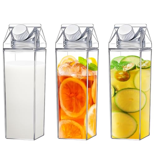 3 Pcs 1000 mL Milchkarton Wasserflasche Transparent Milchbehälter kann bis 60–70 °C Klare Wasserflasche Transparente Milchflaschen 1 Liter Plastikflaschen für Milch Saft Wasser Bier von KTCINA