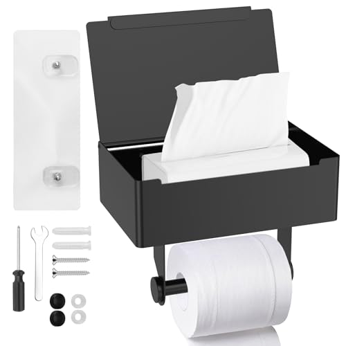 3-in-1 Toilettenpapierhalter mit Feuchttücherbox Abgerundete Polierung rutschfest Sicher Klopapierhalter WC Papier Halterung mit Ablage Klorollenhalter zum Bohren für Badezimmer Selbstklebend Bohren von KTCINA