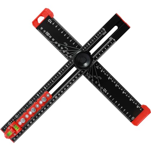 KTCINA 4-In-1 Bohrer-Positionierungslineal T-Typ-Quadrat-Lineal aus Aluminiumlegierung + ABS, Schwarz, 40 x 5 x 0.8 cm, für Zimmerei, Architektur, Zeichnen, Malen und Nähen von KTCINA