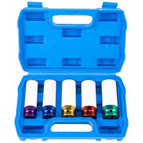 4tlg Schlagschrauber Nüsse 1/2"" Set 79mm UltraStark Steckschlüsselsatz mit Felgenschutz für Radwechsel 1/2"" Alufelgen Schonnüsse Kraft Schoneinsatz 15/17/19/21/22mm Schlagschrauber Reifenwechsel (5) von KTCINA