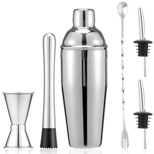 6 Stück Cocktail Shaker Set 750 ML Cocktail Set Edelstahl Ultra Rostfrei Keine Leckage Cocktail Mixing Set Barware Sets für Zuhause Bar Party Geschenke für Männer Dad Barkeeper von KTCINA