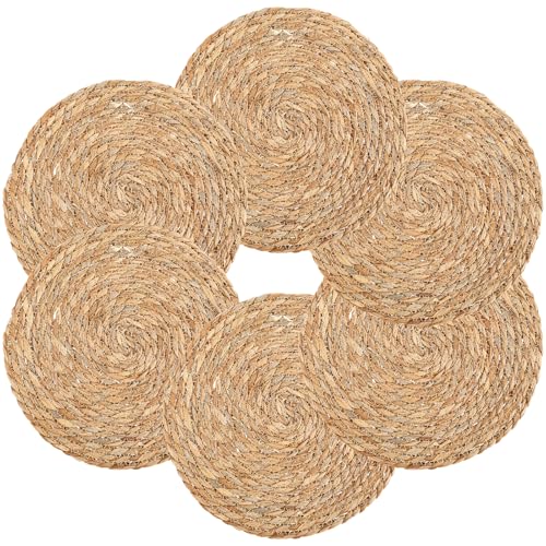6 Stück Geflochtene Runde Ttischsets 35 cm Weich Platzsets Geflochten Platzset aus Seegras - Wasserhyazinthe Platzset Rund Gewebt Untersetzer Isolierpads für Drinnen Draußen (35cm) von KTCINA