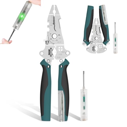 9 in 1 Abisolierzange mit Strommessfunktion 25 cm Ultra Scharf höhe Härte Spannungsprüfer Zange Ergonomie Rutschfest Rostfrei Kabelschneider Zange Elektriker mit Klemmverschluss Stromzange (Schwarz) von KTCINA