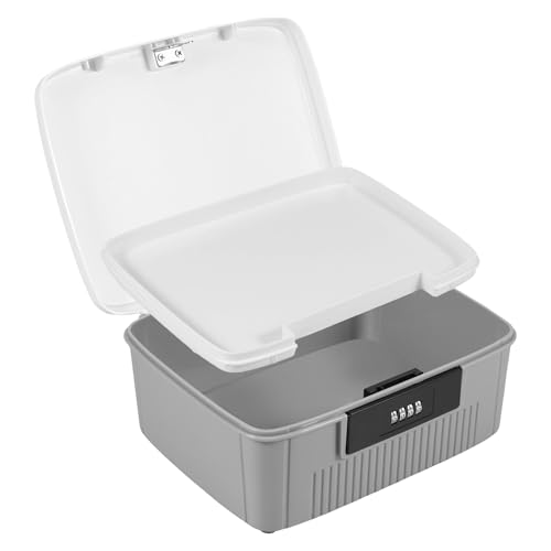 Abschließbare Aufbewahrungsbox 25 x 20 x 10 cm mit 4-stell Passwortschloss Abschließbare Box ABS Stapelbar Organizer Box mit Verschluss Eingebautes Herausnehmbares Fach Verschließbare Box (Grau) von KTCINA