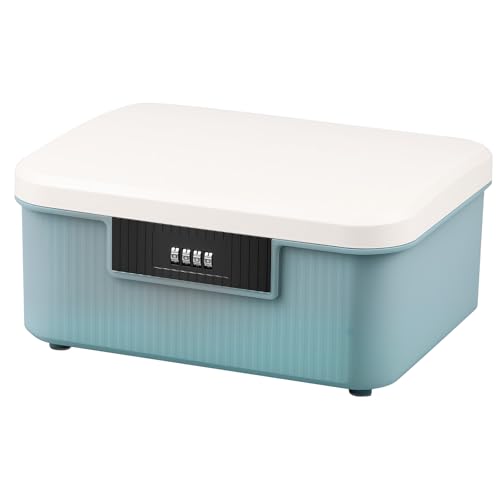 Abschließbare Aufbewahrungsbox 26 x 22 x 12 cm ca. 9 L Abschließbare Box mit 4-stelligem Zahlenschloss Organizer Box mit Verschluss Verschließbare Box Kiste mit Schloss für Home Office Schule (Blau) von KTCINA