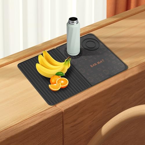 Bar Service Matte 46 x 30.2 x 0.5 cm Faltbare Bar Mat Ultra Dauerhaft Wasserdicht Abtropfmatte Geschirr Tischset Leicht zu Reinigen Spülmatte für Bar Club Küche Café für Abtropfständer (Schwarz) von KTCINA