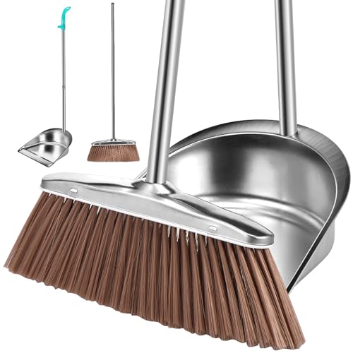 KTCINA Besen Und Kehrschaufel Set Besen Und Kehrschaufel Set Mit Langem Stiel 92.5cm Widerstandsfähiges Edelstahl Metall Besen Set Kehrschaufel Besen Set Für Haus Draussen Garten (runden) von KTCINA