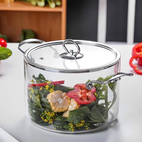 Glas Kochtopf mit Deckel -40-300 °C 20 * 29.5 cm mit 2 Hitzebeständiger Griff Kürbis Topf Antihaft Modern Schlicht Glas Topf Auflaufform Glas Glaskochtopf Glastöpfe Durchsichtiger Topf (L) von KTCINA