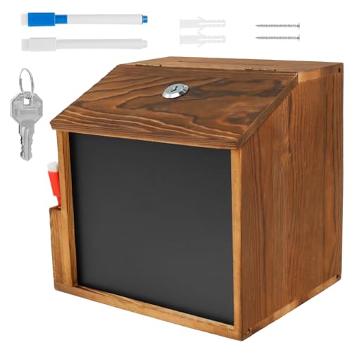 Holz Vorschlagsbox 21 x 16 x 20 cm mit 3 Whiteboard-Marker Spendenbox Abschließbar Seitentasche 16 x 8 cm Briefkasten Holz Multifunktional Kummerkasten Spendendose für Büros Kirchen Häusern von KTCINA