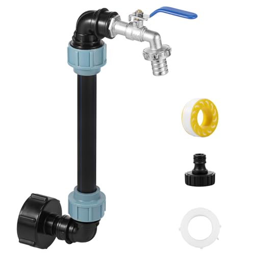IBC Tank Schwanenhals 25 cm lange Verlängerungsrohr Schweißfreie Ultra Rostbeständig IBC Schwanenhals 3/4" Auslaufhahn -30 °C-80 °C IBC Adapter mit Schwanenhals Messing Wasserhahn (Blau) von KTCINA
