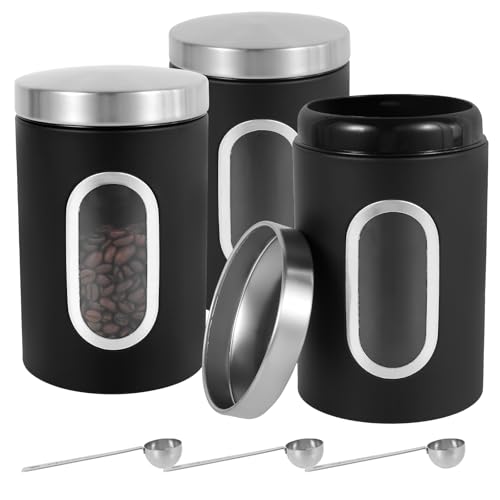 KTCINA 3 Stück Kaffeedose Luftdicht 1.5 L mit Sichtfenster mit 3 Messlöffel 11 * 17,5 cm Vorratsdosen Set Edelstahl mit Deckel Luftdicht Aufbewahrungsbox Behälter für Kaffeebohnen Zucker Soßen Gewürz von KTCINA