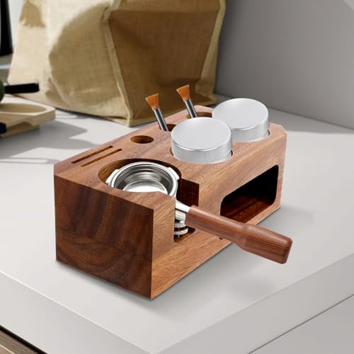 KTCINA 9-in-1 Espresso Tamperstation mit Anti-Rutsch-Pad Ultra Stabil Tamper Station Walnuss/Buche Tamping Station Tamperstation Holz für Siebträger für Espresso Kaffeemaschine Barista (Braun, 58mm) von KTCINA