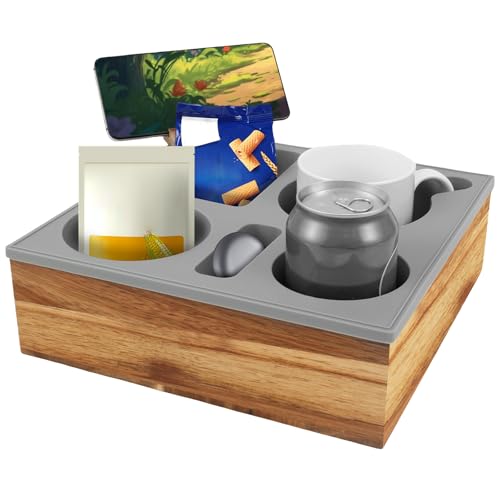 KTCINA Couch bar Snackbox Couch Bar Mit Snackschalen Couch Organizer Box Sofatablett Aus Holz Und Silikon Couchtabletts Mit Getränkehalter Für Sofa Organizer von KTCINA