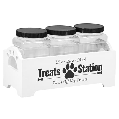 KTCINA Großer Hundefutter Behälter 29 * 13 * 13 cm mit 3 Vorratsglas Niedliche Hundefutter Box Multifunktion Futterbehälter Hund Tierfutterbehälter Speicherbehälter für Hund Katze Snacks Kekse (Weiß) von KTCINA