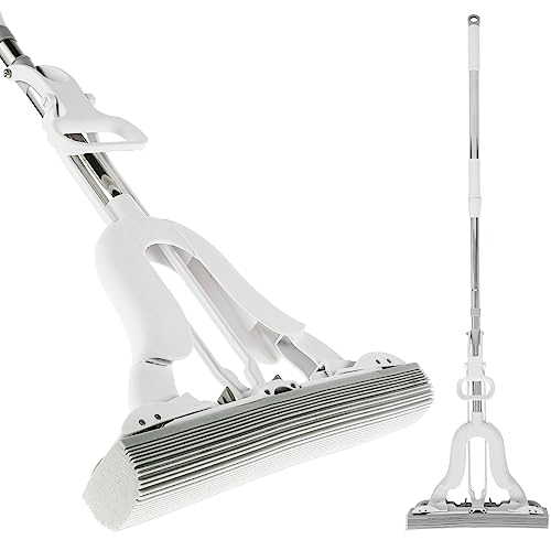 KTCINA Mopp mit Auswringer Teleskopstiel 102–125 cm Wischmopp PP Edelstahl PVA Nass- und Trockengebrauch Schwamm Wischmopp mit Auswringfunktion Selbstwringend (Grau) von KTCINA