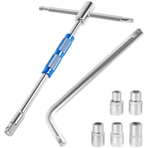 KTCINA Robuster T-förmiger Sechskantschlüssel mit 1/2 Spiegel gebogener Stab 60 HRC verstellbarer T-Griff Freilauf Steckschlüssel Schraubendreher mit T-Griff 1/2' Vierkant T Handle Wrench von KTCINA