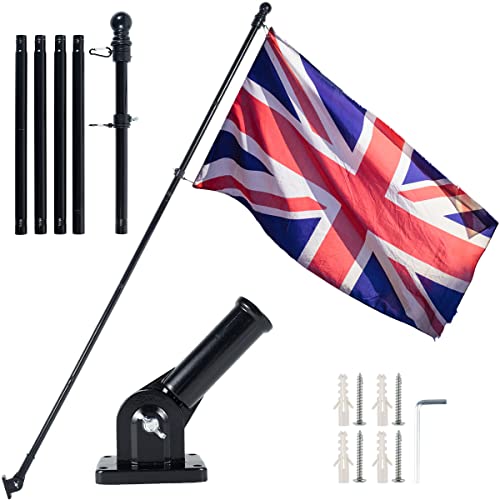 KTCINA Sektional-Fahnenmast-Set Robustes 1.8m 0.45cm Extra Dicker Aluminium-Fahnenmast mit Halterung Edelstahl-Fahne und Mast-Set Teleskop-Fahnenmast-Set, Fahnenmast-Set für Haus Garten Hof (Black) von KTCINA