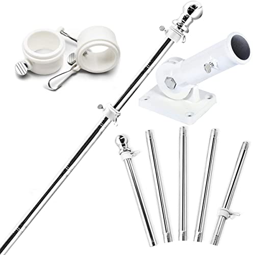KTCINA Sektional-Fahnenmast-Set Robustes 1.8m 0.45cm Extra Dicker Aluminium-Fahnenmast mit Halterung Edelstahl-Fahne und Mast-Set Teleskop-Fahnenmast-Set, Fahnenmast-Set für Haus Garten Hof (Sliver) von KTCINA