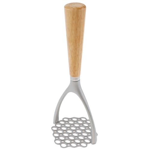 Kartoffelstampfer 23 cm x 9 cm mit 11 cm Grifflänge Kartoffelstampfer Alu Holz Doppelbogenverstärkung Gemüsestampfer Kartoffelpresse für Spülmaschinengeeignet Kartoffelbrei Gemüse Früchte von KTCINA