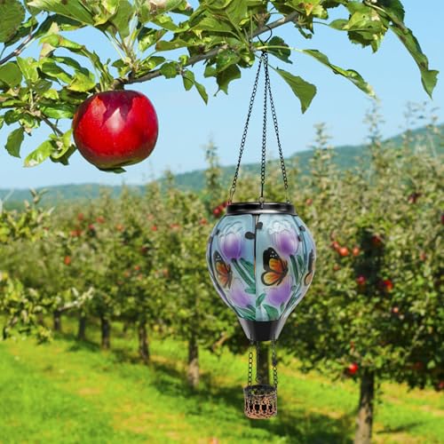LED Solar Laterne mit 6 Schmetterlings Solar Heißluftballon Laterne Wasserdicht Eleganz Steht für Mut Romantik Intelligente Erfassung Solarleuchte Heißluftballon Deko für Draußen Hängend von KTCINA