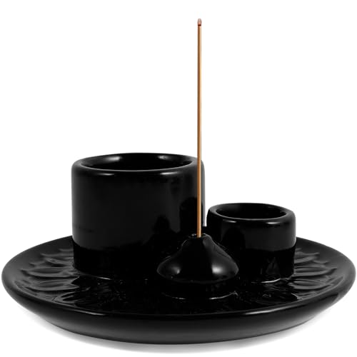 Räucherstäbchenhalter Hitzebeständig Elegant 13x13x5cm 4-in-1 Räucherschale Keramik Räucherschale für Jedes Räucherwerk Robust Salbeihalter zum Brennen Palo Santo Holder für Yoga Medita Büro (Schwarz) von KTCINA