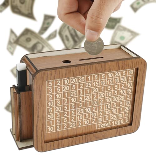 Spardose Holz mit Zähler 17 * 12 * 7 cm Sparbox mit Federhalter mit 2 Stifte Bambus Sparbüchse Kanten Sind Glatt Money Box Geldsparbox Sparschwein für Erwachsene Kinder mit Sparziel von KTCINA