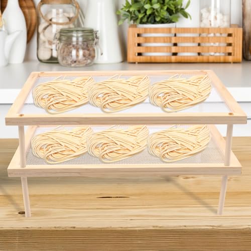 Trockner Tablett 39 x 24,5 x 1,5 cm Maschenweite 3 mm Nudeltrockner Nudelständer Naturholz Ultra Sicher Pasta Trockner Netz Stapelbarer Abnehmbarer Pastatrockner Stackable Wood Pasta (Doppellagig) von KTCINA