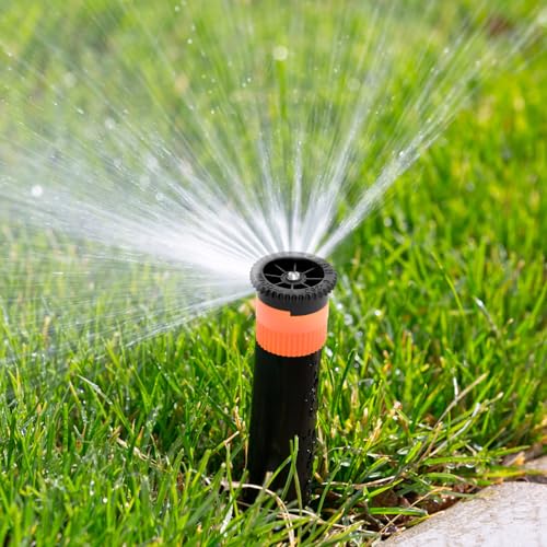 Variable Arc Nozzles Versenkregner 360° Adjustable Pop-Up Sprinkler Heads High-Efficiency Garden Lawn Irrigation Set Sprühregner Rasensprenger Garten Sprinkler Bewässerungsregner (Orange) von KTCINA