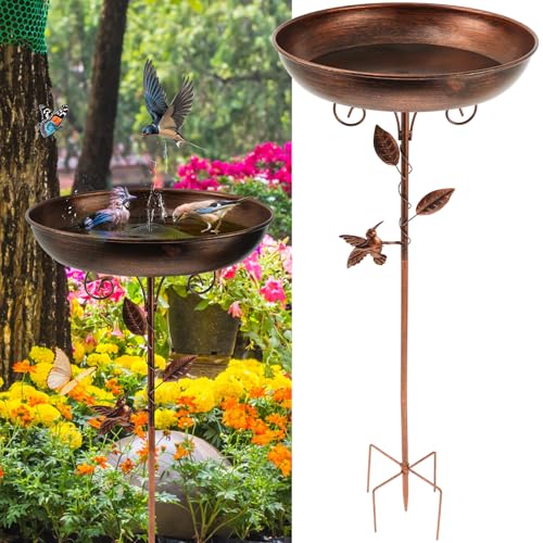 Vogeltränke Stehend Φ 30 x 80 cm Ultra Rostfrei Robust Langlebig Vogelbad Garten Metall Vintage Vogeltränke Futter Metal Bird Bath for Outside Groß Frostsicher Winterfest Vogeltränke von KTCINA