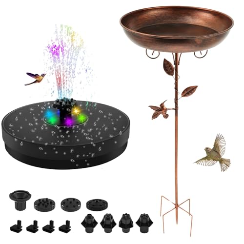 Vogeltränke Stehend Φ30x80cm mit Solar Springbrunnen für Außen UltraRostfrei Robust Langlebig Vogelbad Garten Metall Vintage Vogeltränke Futter Metal Bird Bath for Outside Groß Frostsicher Vogeltränke von KTCINA