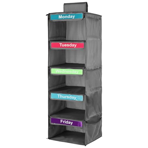 Wöchentlicher Organizer für Kinderkleidung 30 * 30 * 83cm Kleider Organizer Schrank 6 Netztaschen Hängeorganizer mit 10 Tag Weekly Clothes Organizer for Kids-day Polyester Koffer Organizer (Grau) von KTCINA