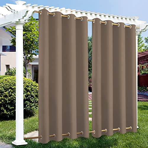 OutdoorVorhänge Wetterfest Windschutz mit Ösen Oben und Unten für Garten,Wasserdicht Sichtschutz Sonnenschutz für Balkon Terrasse Veranda,132x160 cm(BxH),Light Brown von KTCLE