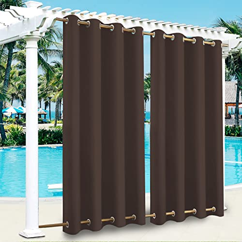 OutdoorVorhänge Wetterfest Windschutz mit Ösen Oben und Unten für Garten,Wasserdicht Sichtschutz Sonnenschutz für Balkon Terrasse Veranda,132x213 cm(BxH),Brown von KTCLE