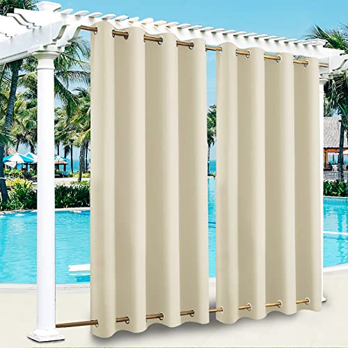 OutdoorVorhänge Wetterfest Windschutz mit Ösen Oben und Unten für Garten,Wasserdicht Sichtschutz Sonnenschutz für Balkon Terrasse Veranda,177x160cm(BxH),Beige von KTCLE