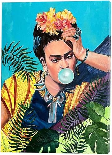 Frida Kahlo Bored With Green Bubble Gum Print On Canvas Wall Art Poster Canvas Painting Home Decor Picture For Living Room Bedroom Frameless,70 x 90 cm von KTGEDH
