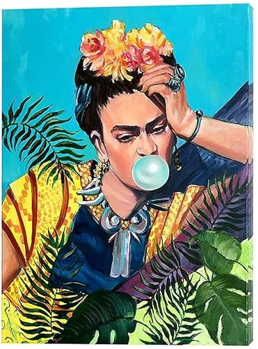 Frida Kahlo Kunstdruck – Frida gelangweilt mit grünem Kaugummi Druck auf Leinwand, Wandkunst, Poster, Leinwand, Gemälde, Kunstwerk, Dekoration für Wohnzimmer, Schlafzimmer | Rahmenlos,70 × 90 cm von KTGEDH