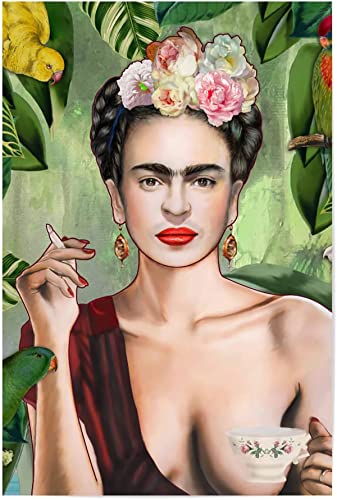 Frida Kahlo Lifting a coffee cup and smoking Poster Print Wall Decor Print On Canvas Wall Art Artwork Canvas Painting Home Decor Picture For Living Room Bedroom Frameless,50 x 70 cm von KTGEDH