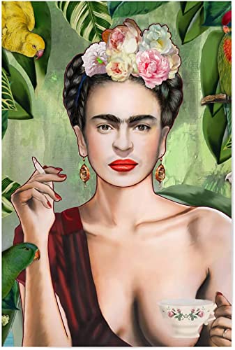 Frida Kahlo Lifting a coffee cup and smoking Poster Print Wall Decor Print On Canvas Wall Art Artwork Canvas Painting Home Decor Picture For Living Room Bedroom Frameless,70 x 90 cm von KTGEDH