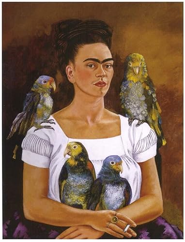 Frida Kahlo Selbstporträt mit Tieren Leinwanddruck Wanddekoration Moderne Leinwandkunst Poster und Drucke Fotorealismus für Wohnzimmerdekoration, Vogel, Papagei, rahmenlos,50×70cm von KTGEDH