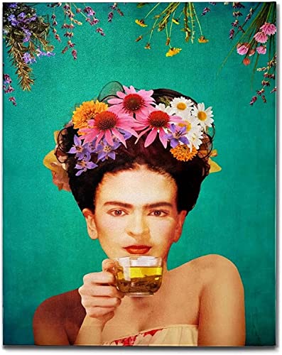 Frida Kahlo Wall Art Canvas Picture for Bedroom Woman with a Tea Cup Drinking Poster and Prints on Canvas No Frame Wall Photo Home Decor Canvas Painting,70x90cm von KTGEDH