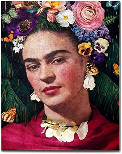 Frida Kahlo Wandkunst Dekor Bild Kunstwerk Frau mit Blumen auf dem Kopf Leinwand Poster und Drucke Frida Kahlo Porträt Leinwand Gemälde Heimkunstwerk für Wohnzimmer, kein Rahmen,40x60cm von KTGEDH