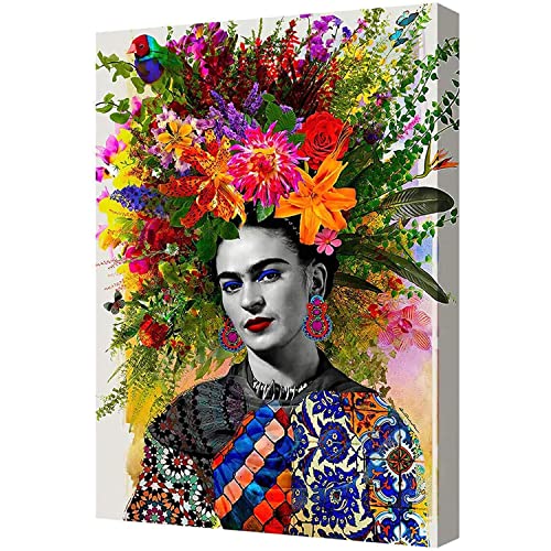 Frida Kahlo with Flower on The Head Canvas Painting Artwork No Ready to Hang Poster and Print on Wall Decor for Home Bedroom Picture Bathroom,Frameless,40×60cm von KTGEDH