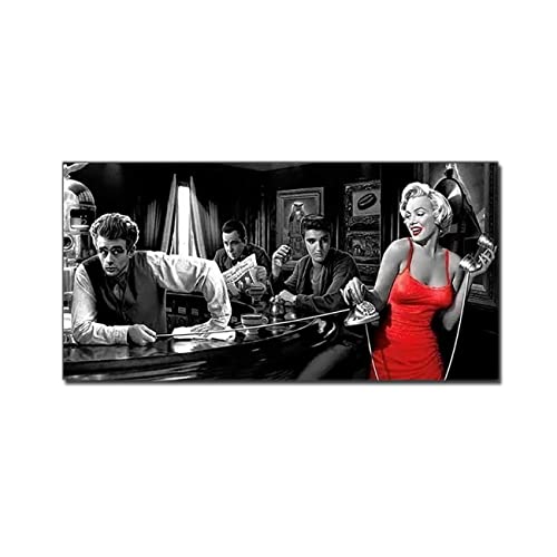 Java Dreams with James Dean Marilyn Monroe Elvis Presley and Humphrey Bogart by Chris Consani Bar Pictures Hollywood Wall Art Print Poster Black Art Canvas Painting Artwork, Frameless,30x90cm von KTGEDH