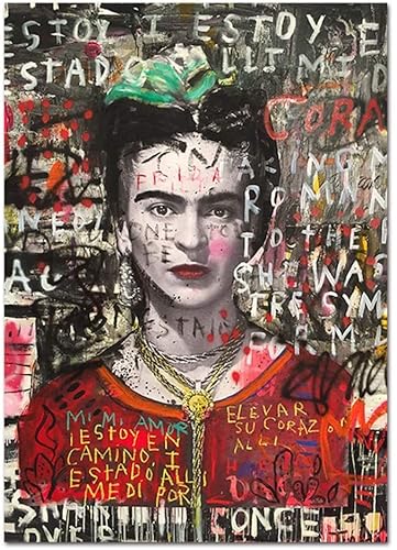 Leinwand Wandkunst Drucke Frida Kahlo Porträtgemälde Moderne Pop-Art Vintage Bunte Banksy Straße Graffiti Kunst Surrealismus Bilder Für Home Wall Decor - Ungerahmt,40×60cm von KTGEDH