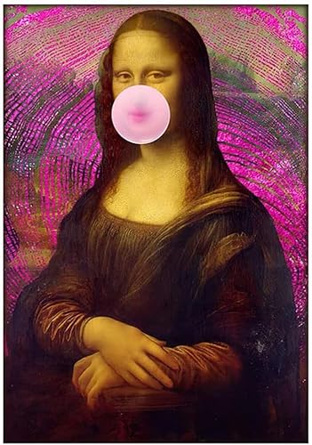 Mona Lisa Artwork, Modern Abstract Woman Wall Art Mona Lisa Portrait With Pink Chewing Gum Bubble Picture Canvas Print Pop Art Decoration, No Frame,40 × 60cm von KTGEDH