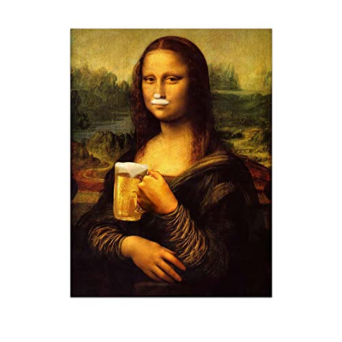 KTGEDH Mona Lisa Druck auf Leinwand moderne abstrakte Frau Wanddekoration Mona Lisa Porträt mit Bierbart Poster lustiges Wohnzimmer Dekoration Bild ungerahmt,60×80cm von KTGEDH