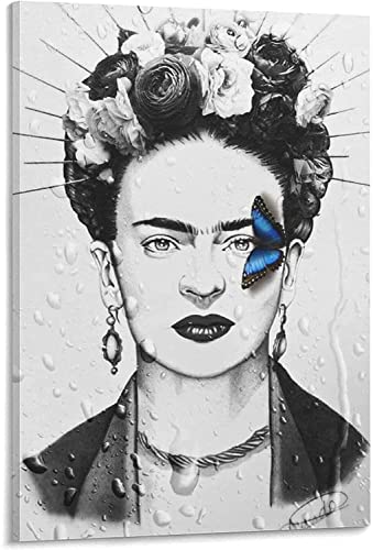 Poster und Leinwanddruck, Frida Kahlo und Schmetterling im Auge, Leinwand Wandkunst Bild auf Leinwand modernes Familienschlafzimmer Heimdekoration Gemälde, kein Rahmen,30X45cm von KTGEDH