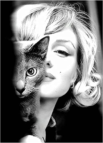 Posterdruck Kunstwerk für Wanddekoration Wandbild Marilyn Monroe und die Katze Wandkunst für Wohnzimmer schwarz-weiß, schöne Frau Wandbild Leinwand Poster und Drucke, kein Rahmen,40×60cm von KTGEDH
