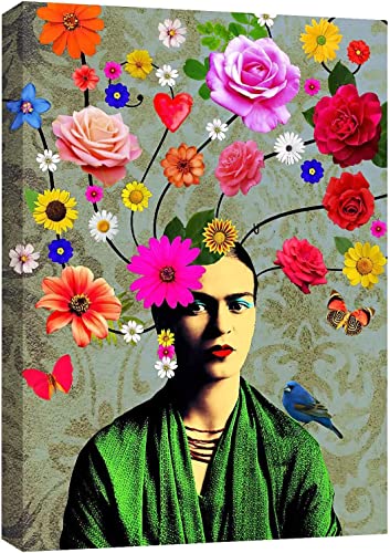 Wall Art Decor Painting Frida Kahlo Poster and Prints on Canvas Beautiful Woman with Flower Butterfly and Parrot Canvas Wall Picture Artwork for Living Room Home Decor, No Frame,50x70cm von KTGEDH